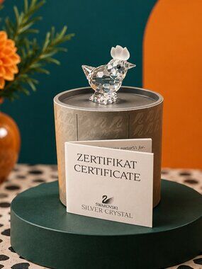 Swarovski Crystal Chicken/ Mini Hen Figurine With Frosted Comb & Original Box